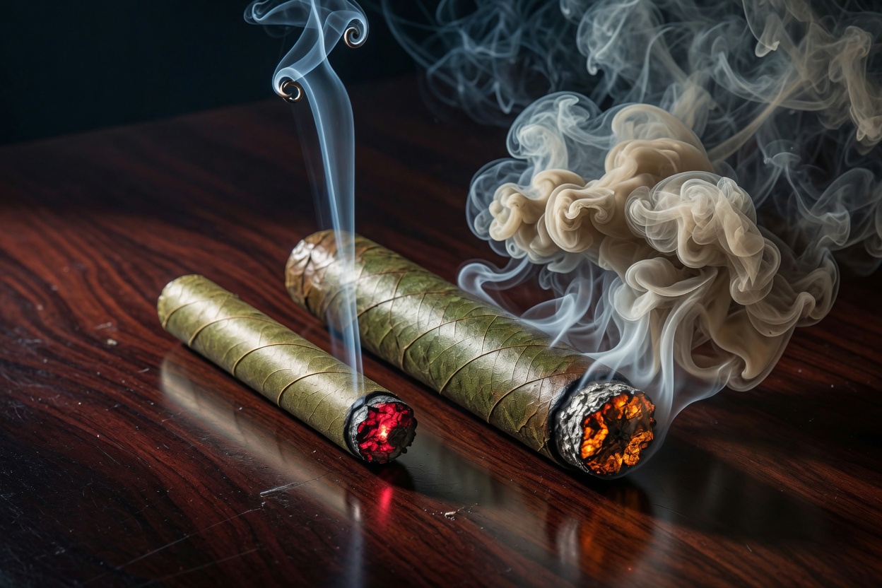 Comparaison des sections transversales de cigares de différents calibres : le calibre détermine la thermodynamique de combustion et la capacité de fumée.